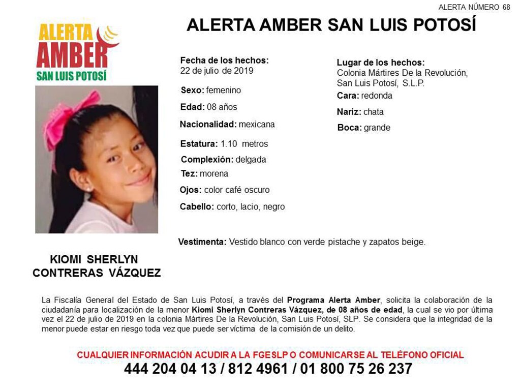 Activan Alerta Amber para localizar a niña de 8 años