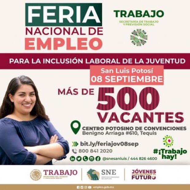 ¡Hay vacantes! Ofrecen más de mil puestos en la Feria Nacional de Empleo en SLP