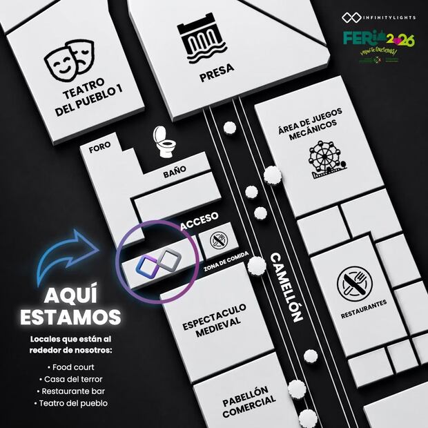 Mapa para llegar al show Infinity Lights en la Fenapo 2026. Foto: FB@Infinity Lights