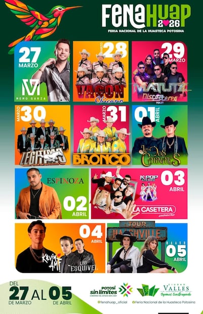 Cartel musical Feria Nacional de la Huasteca en SLP. Foto: Especial