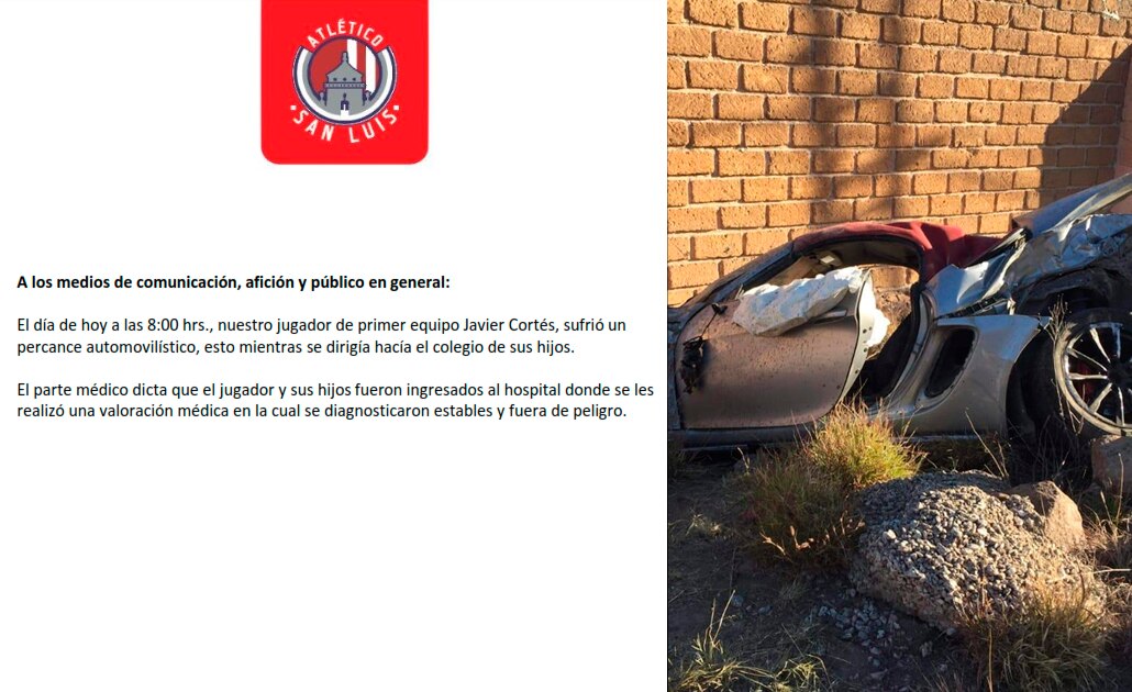 Javier Cortés, jugador del Atlético de San Luis, el accidentado en Rocha Cordero