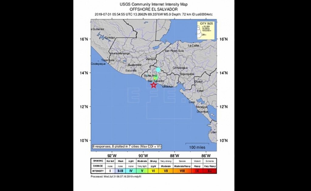 Se registra sismo de 3.9 en El Salvador