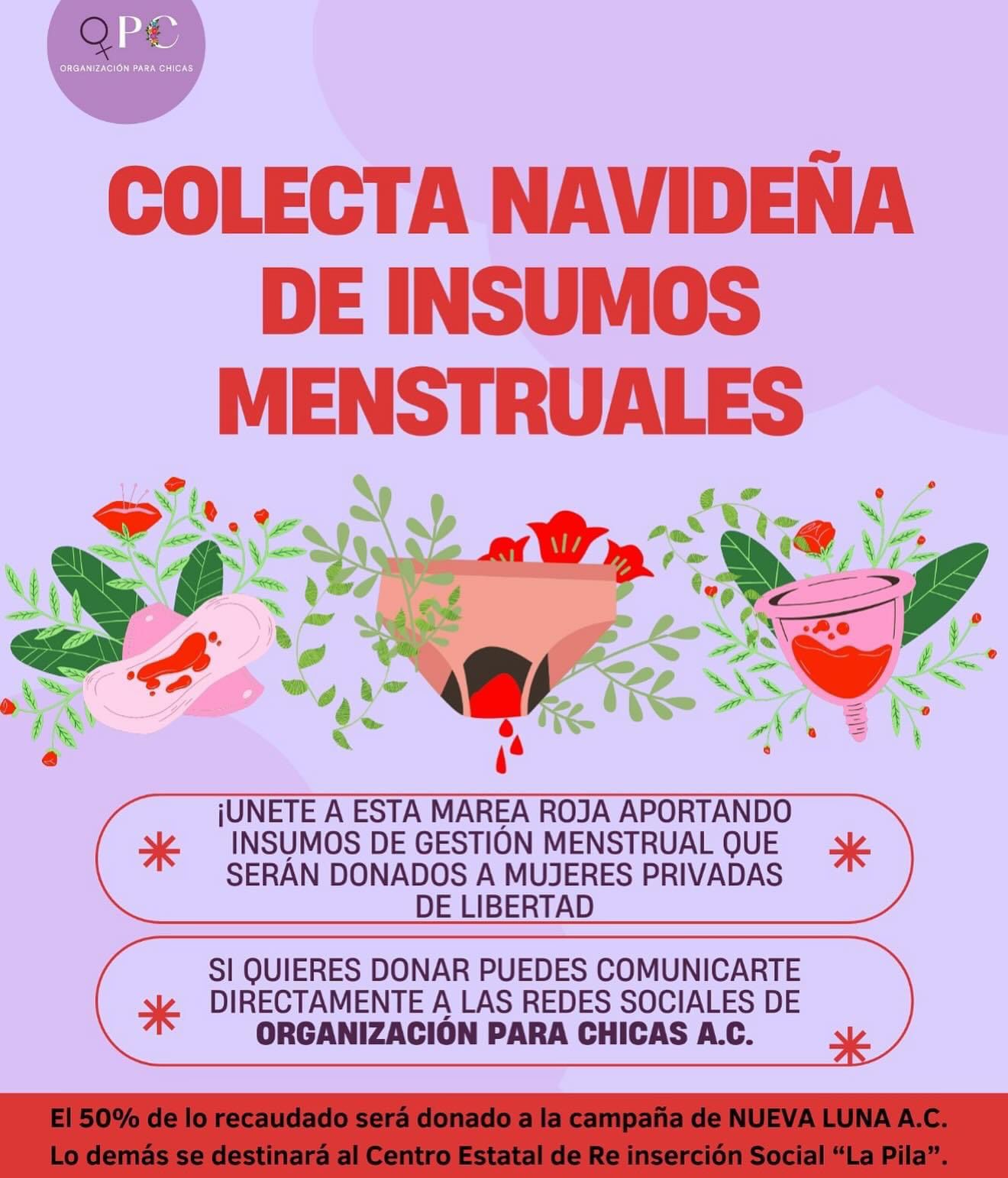 Lanzan colecta navideña de insumos menstruales para mujeres en prisión en SLP. Foto: Especial