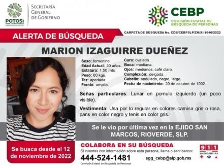 A un día de su desaparición, localizan sin vida a Marion Izaguirre en Ciudad Fernández, SLP