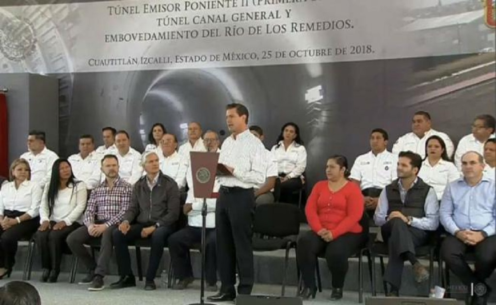 El presidente entregó el Túnel Emisor Poniente II, el Túnel Canal General y el Embovedamiento del Río de los Remedios en Edomex. FOTO: @ESanchezHdz
