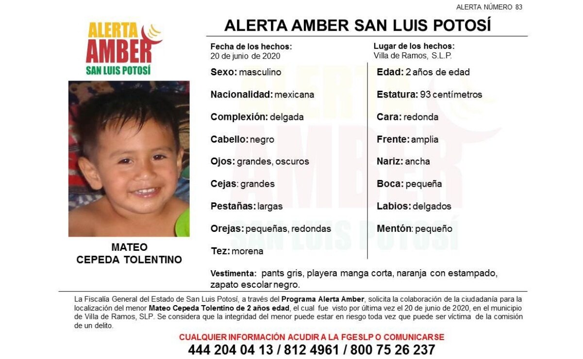 Localizan a menor de 2 años reportado como desaparecido en Villa de Ramos