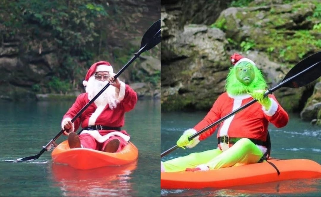 Estos íconos de la Navidad navegan juntos en una canoa en las aguas cristalinas de la Huasteca Potosina. Fotos: San Luis Potosí Turismo, Facebook