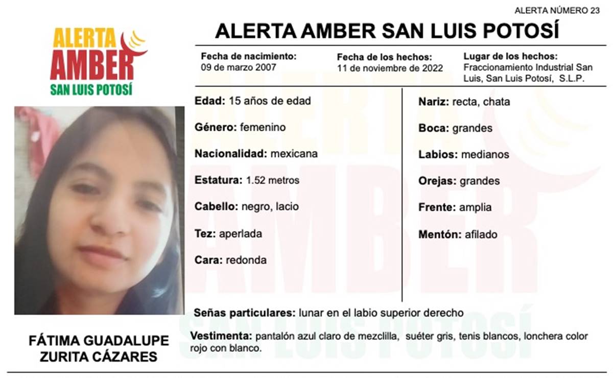 Emiten Alerta Amber para localizar a la adolescente Fátima Guadalupe 