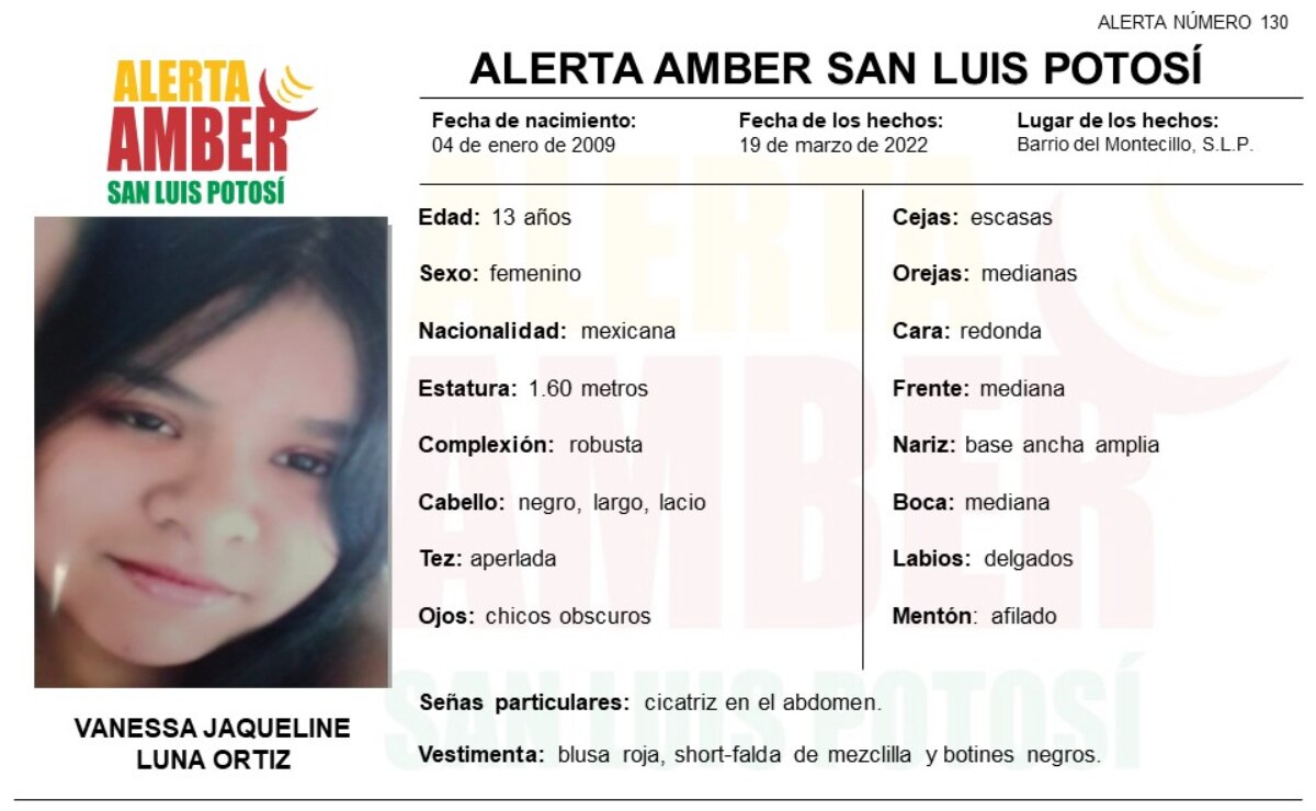 Activan Alerta Amber para hallar a adolescente vista por última vez en capital de SLP 