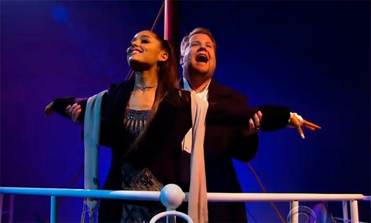 Ariana y Corden recrearon escenas de "Titanic" FOTO: TOMADA DE VIDEO