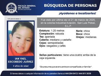 Ian Yael sigue sin ser ubicado; Fiscalía de SLP mantiene su búsqueda  