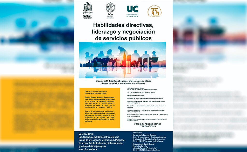 Invitan a curso sobre liderazgo y negociación de servicios públicos