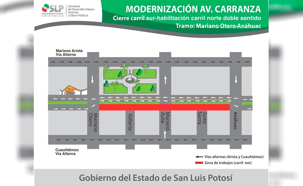 Anuncian cierre de carril sur de Carranza 