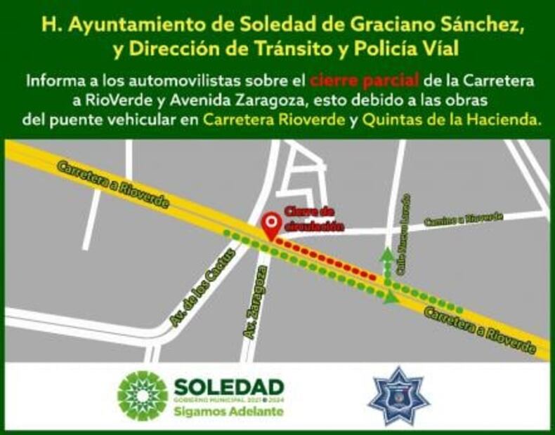 Así será el cambio de circulación vial por obras en la carretera Rioverde