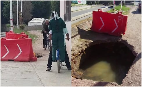¡Otro mega socavón! Denuncian el hundimiento en bulevar Río Españita de SLP que ha provocado accidentes