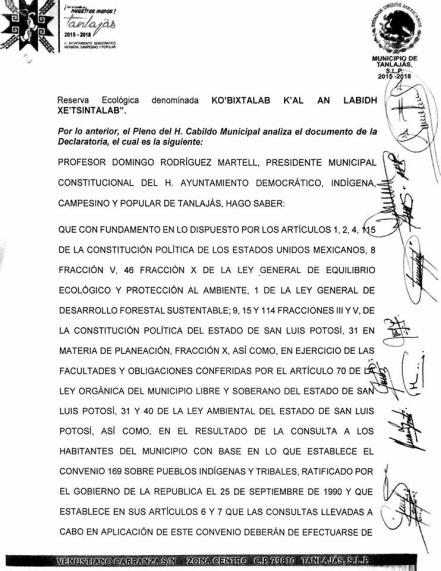 Tanlajás es declarada reserva ecológica