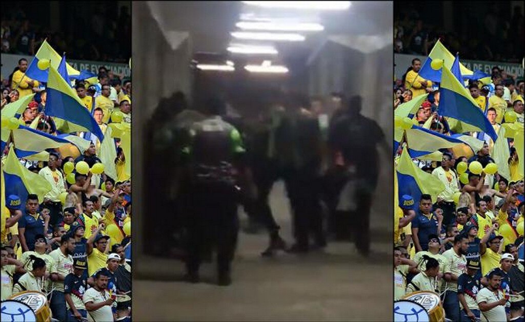Video. Staff de seguridad del Estadio Azteca propina golpiza a seguidores del América