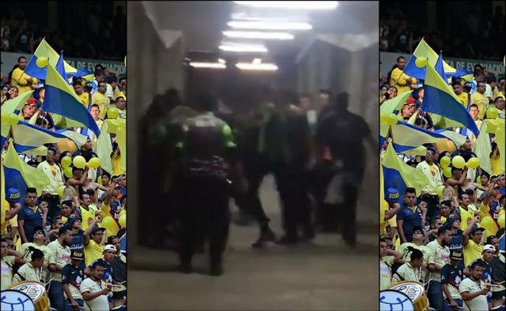 Video. Staff de seguridad del Estadio Azteca propina golpiza a seguidores del América