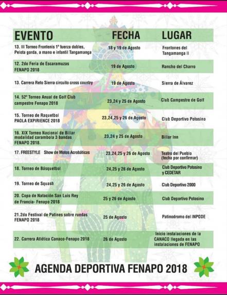 Presentan agenda deportiva de la FENAPO 2018