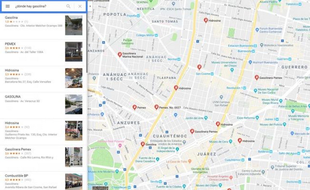 Google Maps te dice dónde hay y dónde no hay gasolina (Captura de pantalla de Google Maps)