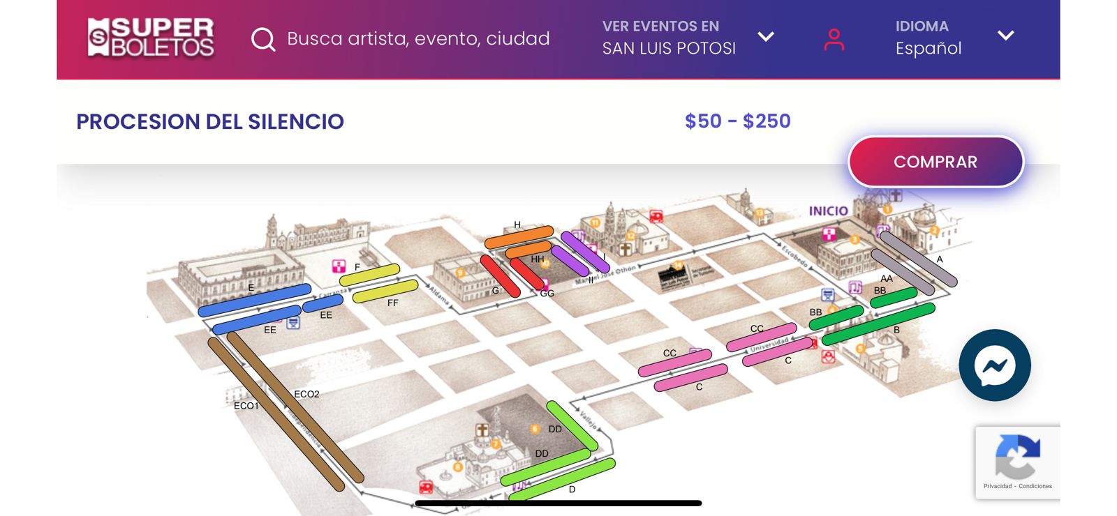 Zonas de la Procesión del Silencio en SLP