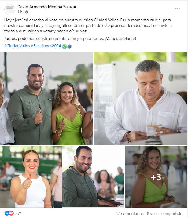 "Hoy ejercí mi derecho al voto en nuestra querida Ciudad Valles", escribió a través de sus redes sociales. Foto: Captura de pantalla.