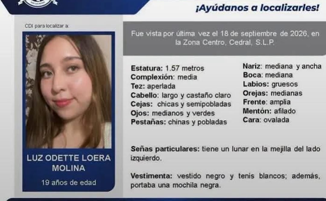 Ficha de búsqueda de Luz Odette Loera. Foto: Especial