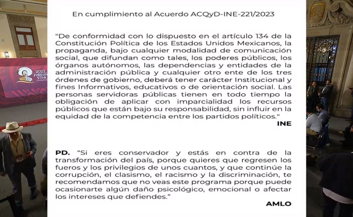 AMLO cumple con orden del INE sobre cortinillas en la mañanera… y agrega una posdata