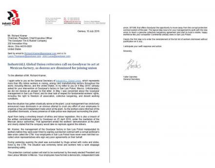 Federación Obrera Internacional se pronuncia a favor de trabajadores de Goodyear