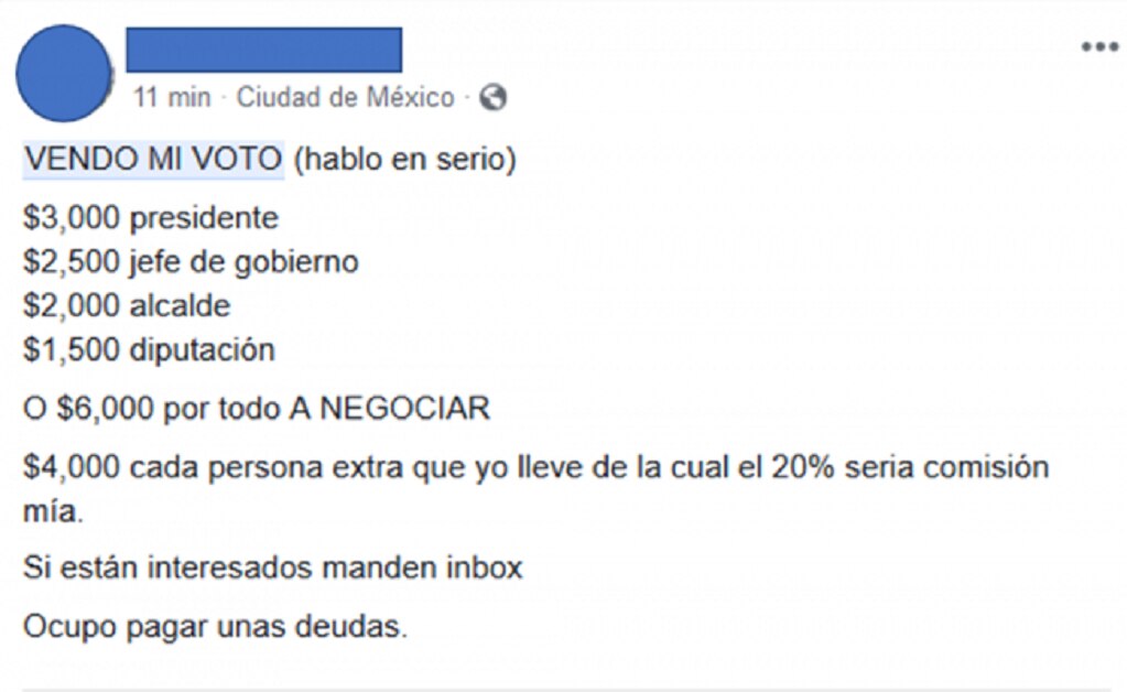 Verificado 2018: usuarios ofrecen su voto en Internet a cambio de tres mil pesitos