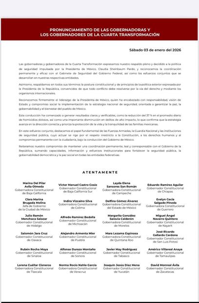 Pronunciamiento de gobernadores. Imagen: Especial