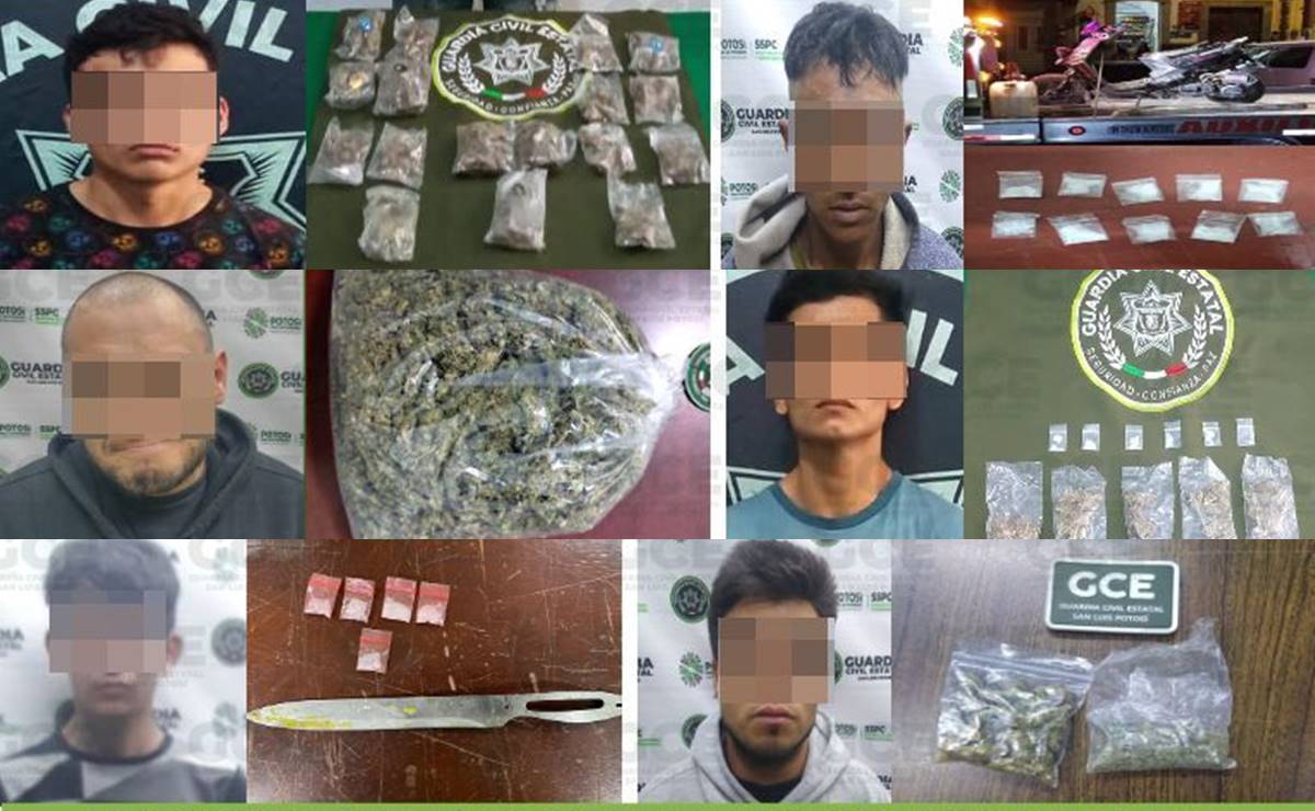 Elementos de la Guardia Civil de SLP aseguran 80 dosis de estupefacientes; hay 8 detenidos 