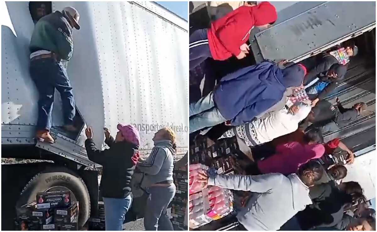 VIDEO. Rapiña en la carretera a Zacatecas de SLP; ¡hasta rompieron la caja del tráiler!