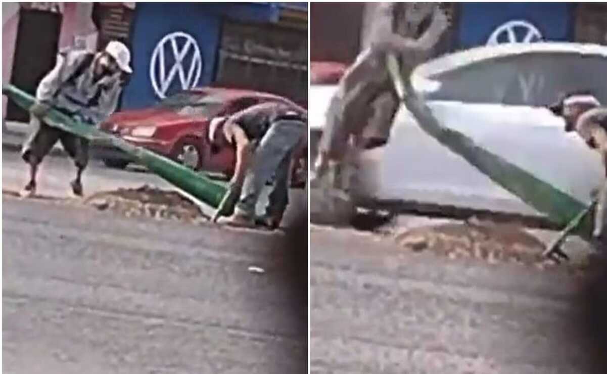 VIDEO: Sujeto intenta robar cables de luz y sale volando en San Luis Potosí