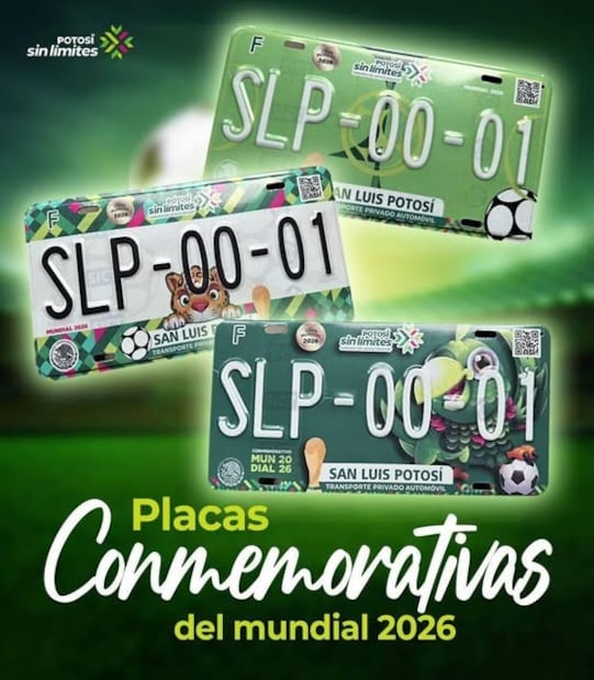 Modelos de las placas vehiculares del Mundial 2026 en SLP