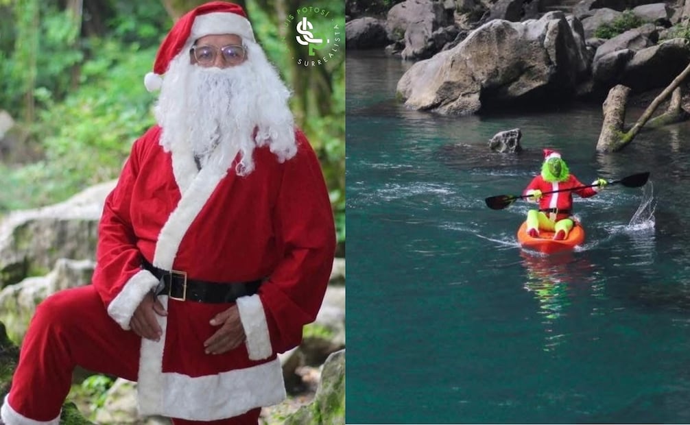 Santa Claus y el Grinch en Huichihuayán. Fotos: San Luis Potosí Turismo, Fb