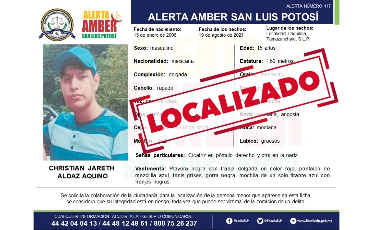 Localizan sano y salvo a Christian Jareth, de 15 años, reportado como desaparecido en Tamazunchale, SLP