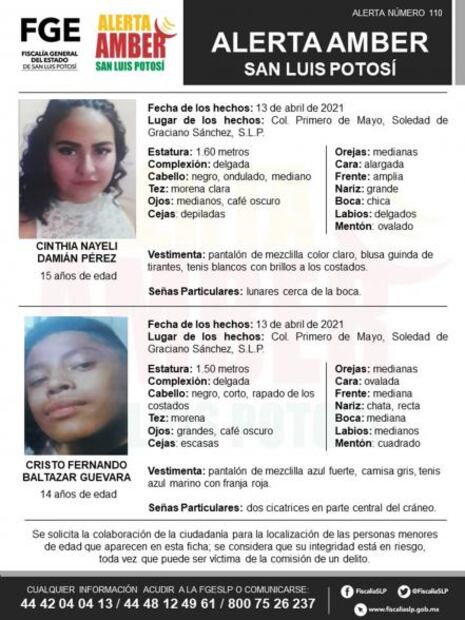 Activan Alerta Amber para localizar a dos adolescentes en Soledad