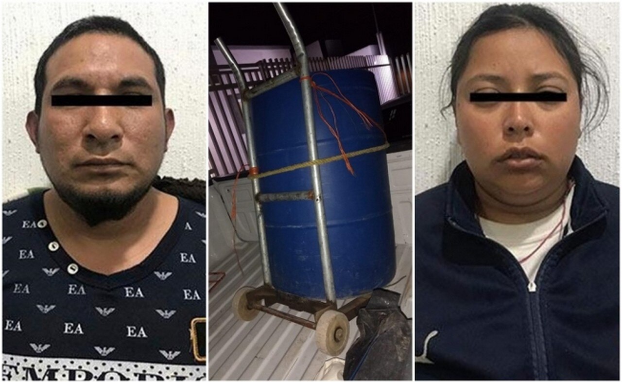 Detienen a pareja que llevaba en "diablito" tambo con cadáver de menor en Edoméx