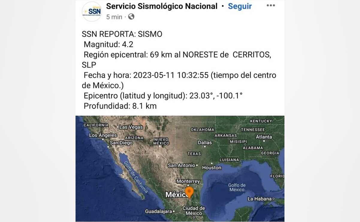 Se registra sismo de 4.2 grados en las cercanías de Guadalcázar, SLP 