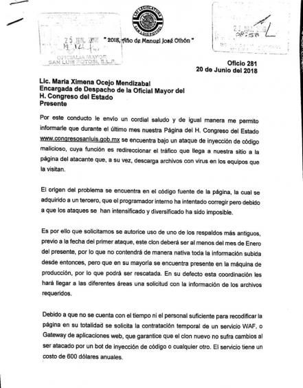 Por “hackeo” a página, Congreso autoriza presupuesto para protección