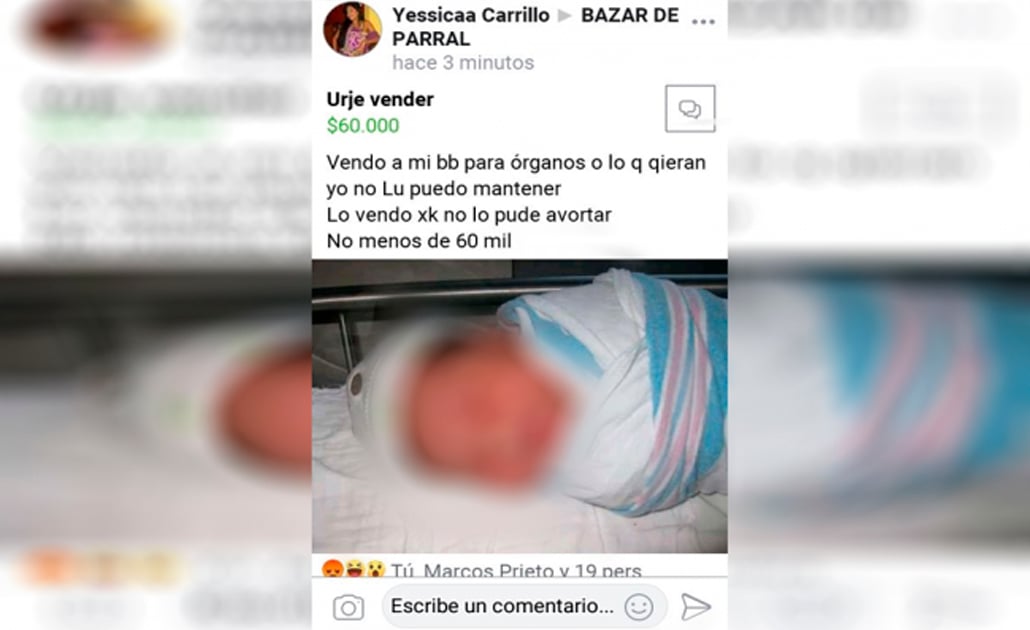 "Vendo a mi bebé para órganos o lo que quieran", publica joven