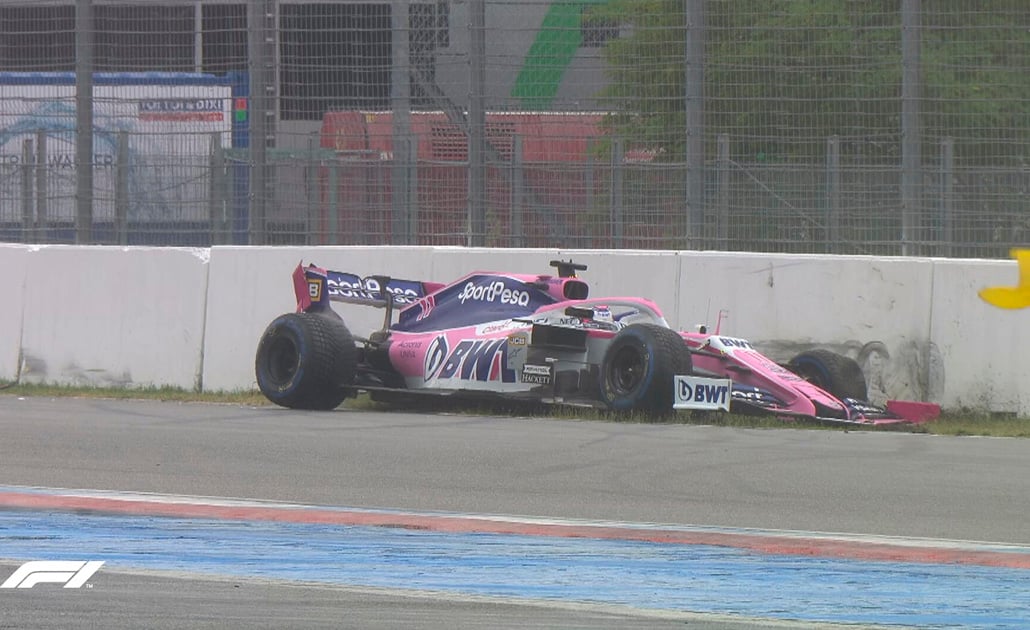 Abandona Sergio Pérez el GP de Alemania tras estrellarse en un muro