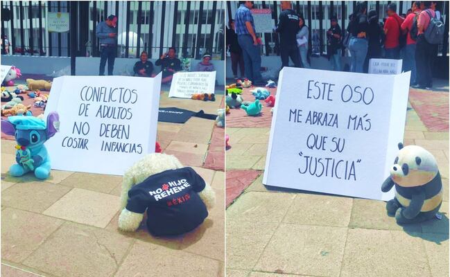 Con peluches, colectivos se manifiestan frente al Poder Judicial; acusan afectaciones a menores en procesos familiares 
