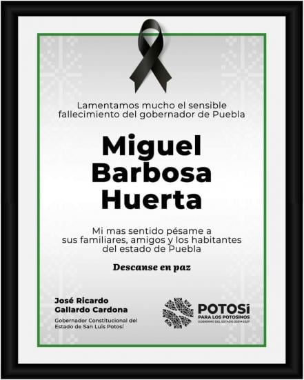 Lamenta Ricardo Gallardo muerte de Miguel Barbosa, gobernador de Puebla