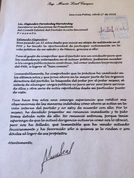 Mario Leal Campos presenta renuncia al PAN