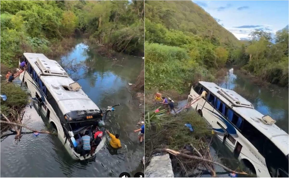 FOTOS. Autobús con turistas vuelca y cae en arroyo de la Huasteca; se reportan al menos 16 heridos
