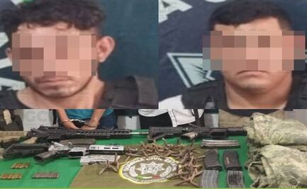 Detienen a dos hombres y un menor con armas de asalto y equipo táctico en San Vicente Tancuayalab