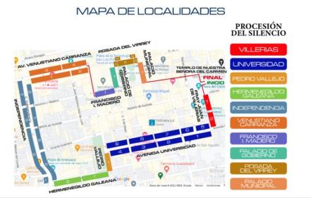 MAPA. Recorrido y horario de la Procesión del Silencio en San Luis Potosí