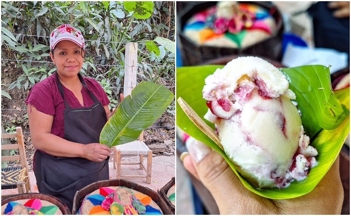 Nieves en hoja de papatla, una probadita a los sabores de la Huasteca potosina. Fotos: Isela Hinojoza